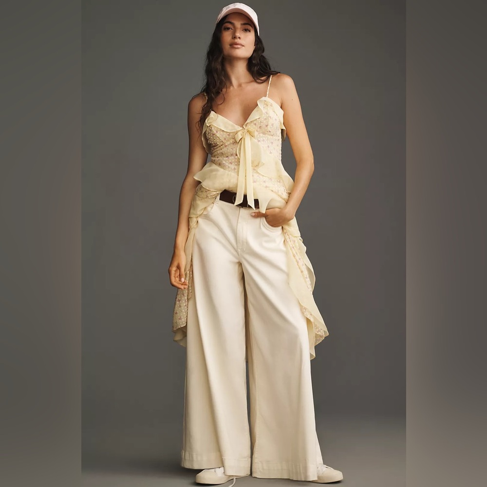 Anthropologie Cream Wide Leg Pants - Picture 2 of 4